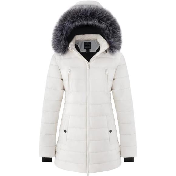 Winter Coat Heavy Puffer Jacket Parka with Fur Trimmed Hood For Women